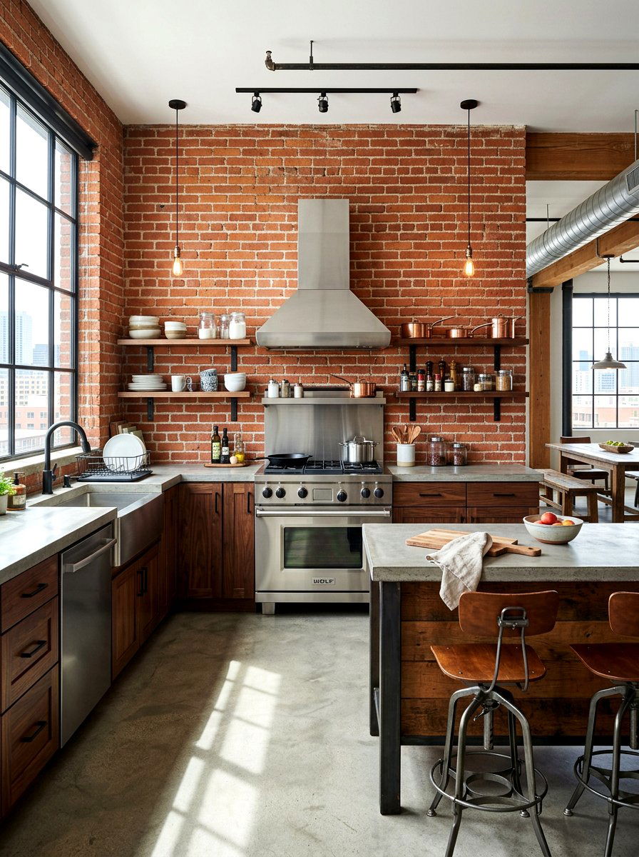 Exposed Brick Kitchen - 30 no upper cabinet kitchen ideas