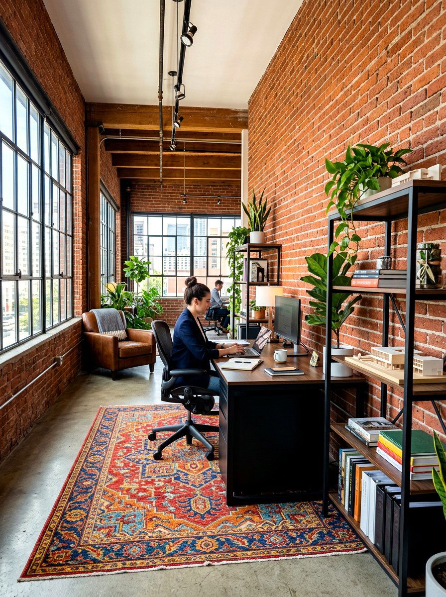 Exposed Brick Office - 30 maximalist office ideas