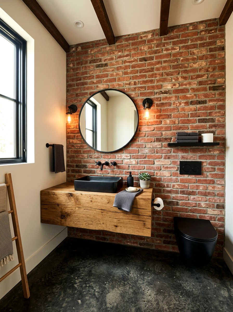 Exposed Brick Powder Room - 30 boutique hotel powder room ideas