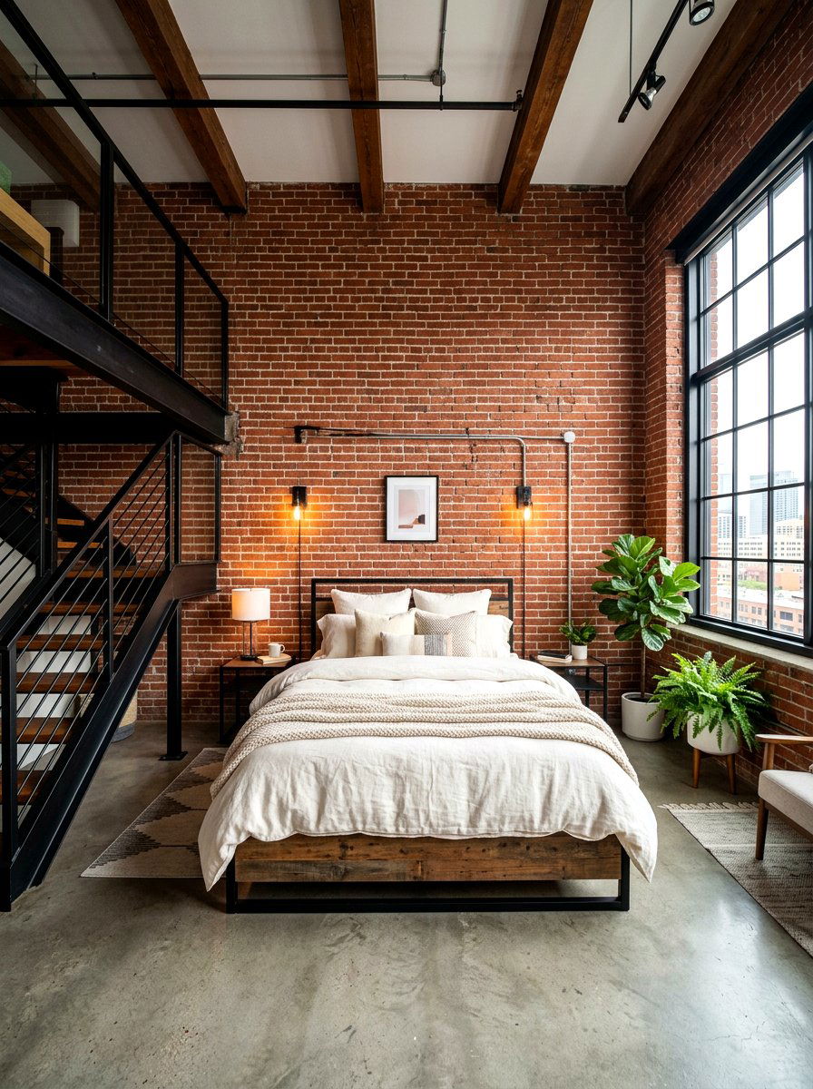 Exposed Brick Studio Bed - 30 bed nook studio ideas