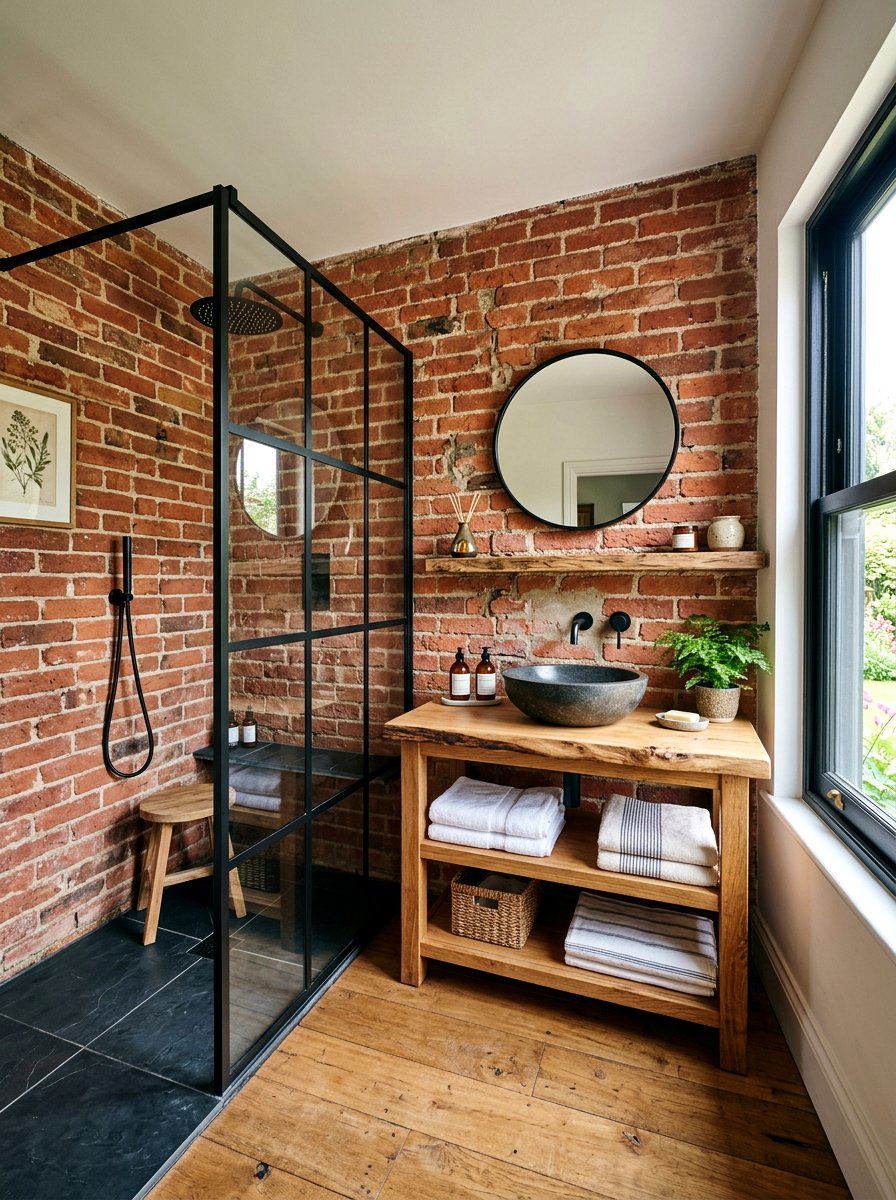 Exposed Brick Wall - 30 cottage bathroom ideas