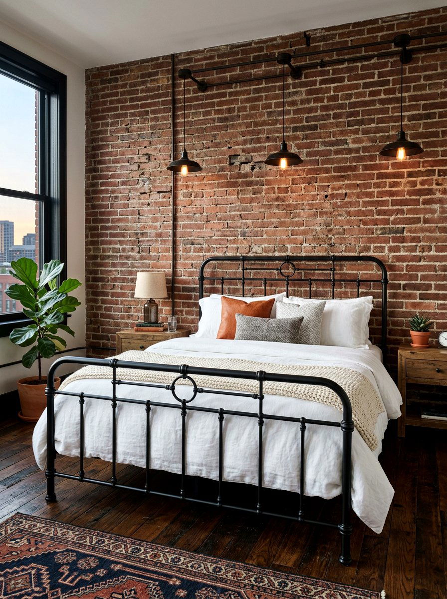 Exposed Brick Wall - 30 boutique hotel bedroom ideas