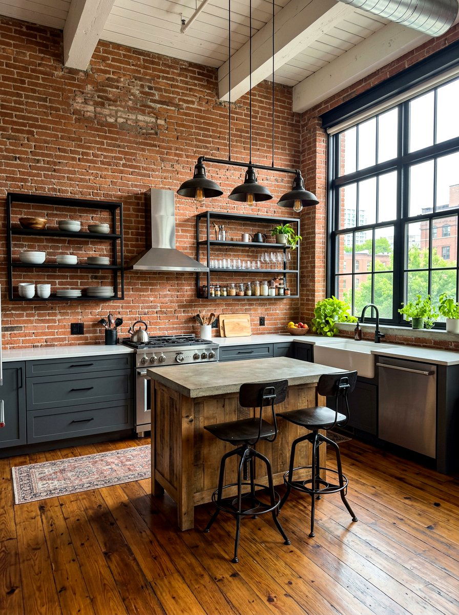 Exposed Brick Wall - 30 eclectic kitchen ideas