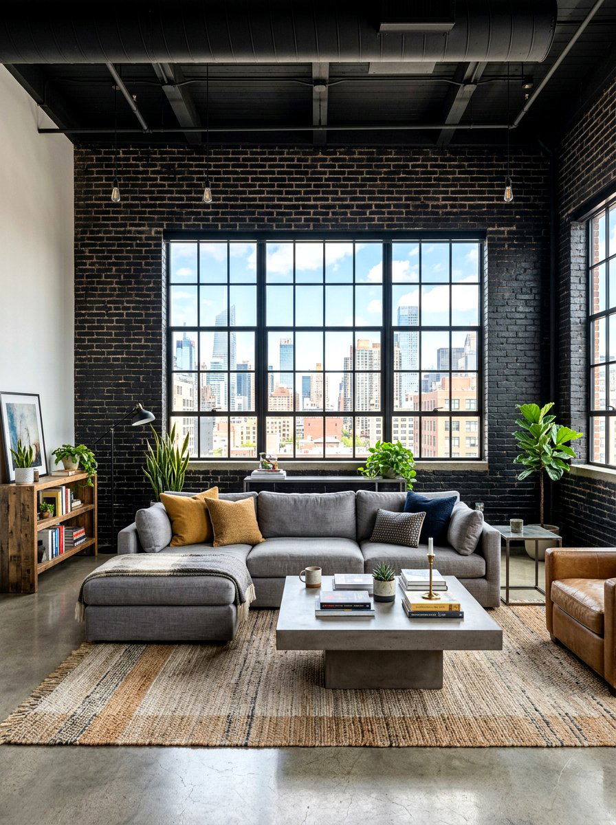 Exposed Brick Wall - 30 moody hotel lobby living room ideas