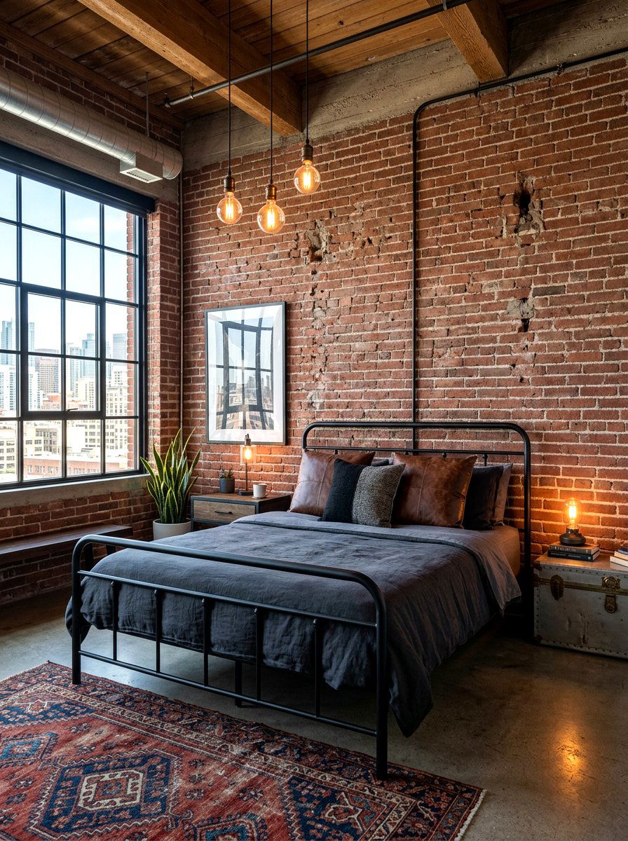 Exposed Brick Wall - 30 bedroom accent wall ideas