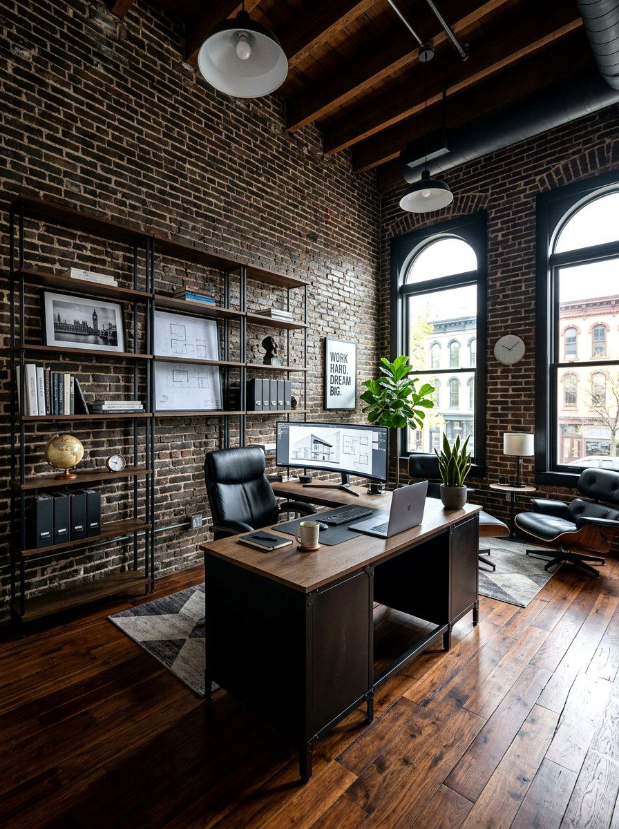 Exposed Brick Walls - 30 moody editor office ideas