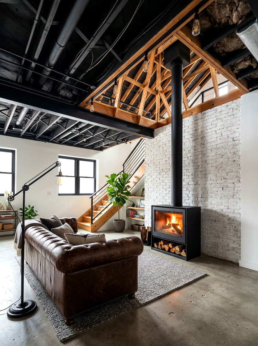 Exposed Ceiling Basement - 30 basement fireplace ideas