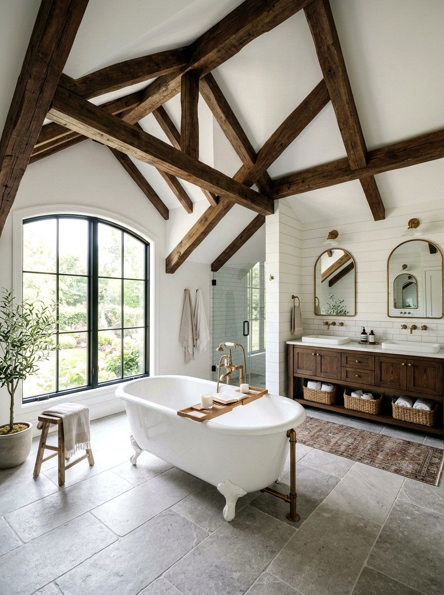 Exposed Ceiling Beam - 30 farmhouse bathroom ideas