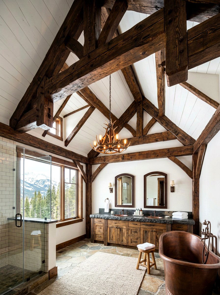 Exposed Ceiling Beams - 30 rustic spa bathroom ideas