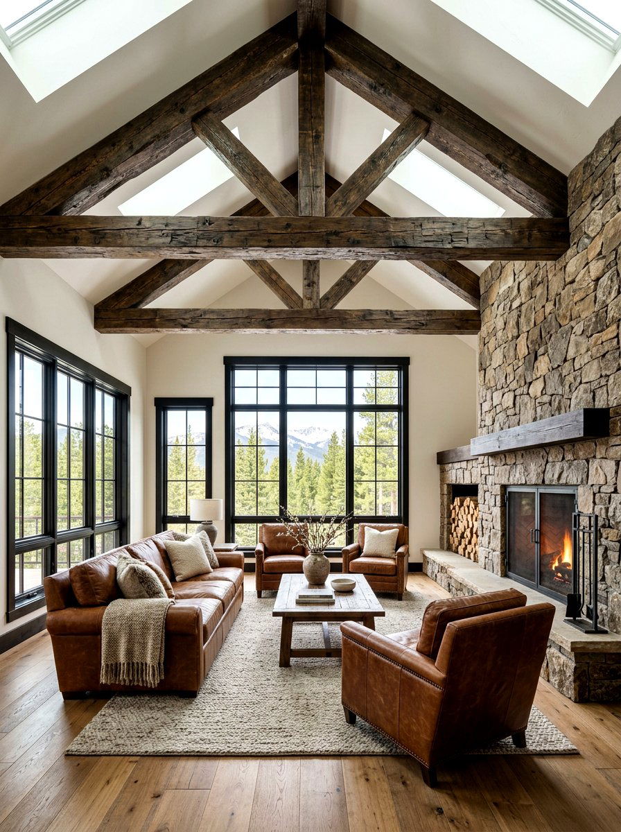 Exposed Ceiling Beams - 30 ski lodge holiday decor ideas