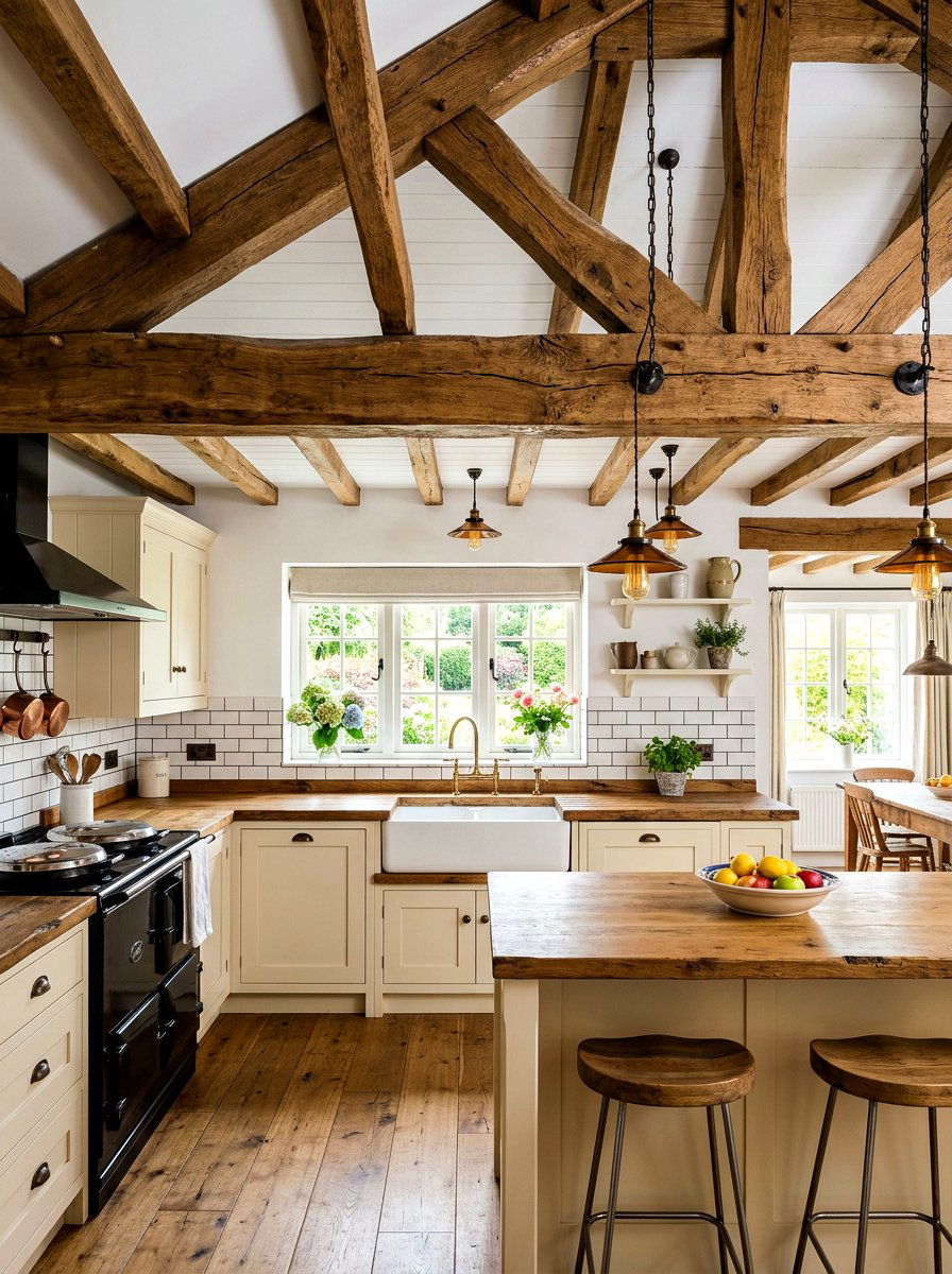 Exposed Oak Ceiling Beams - 30 English cottage kitchen ideas
