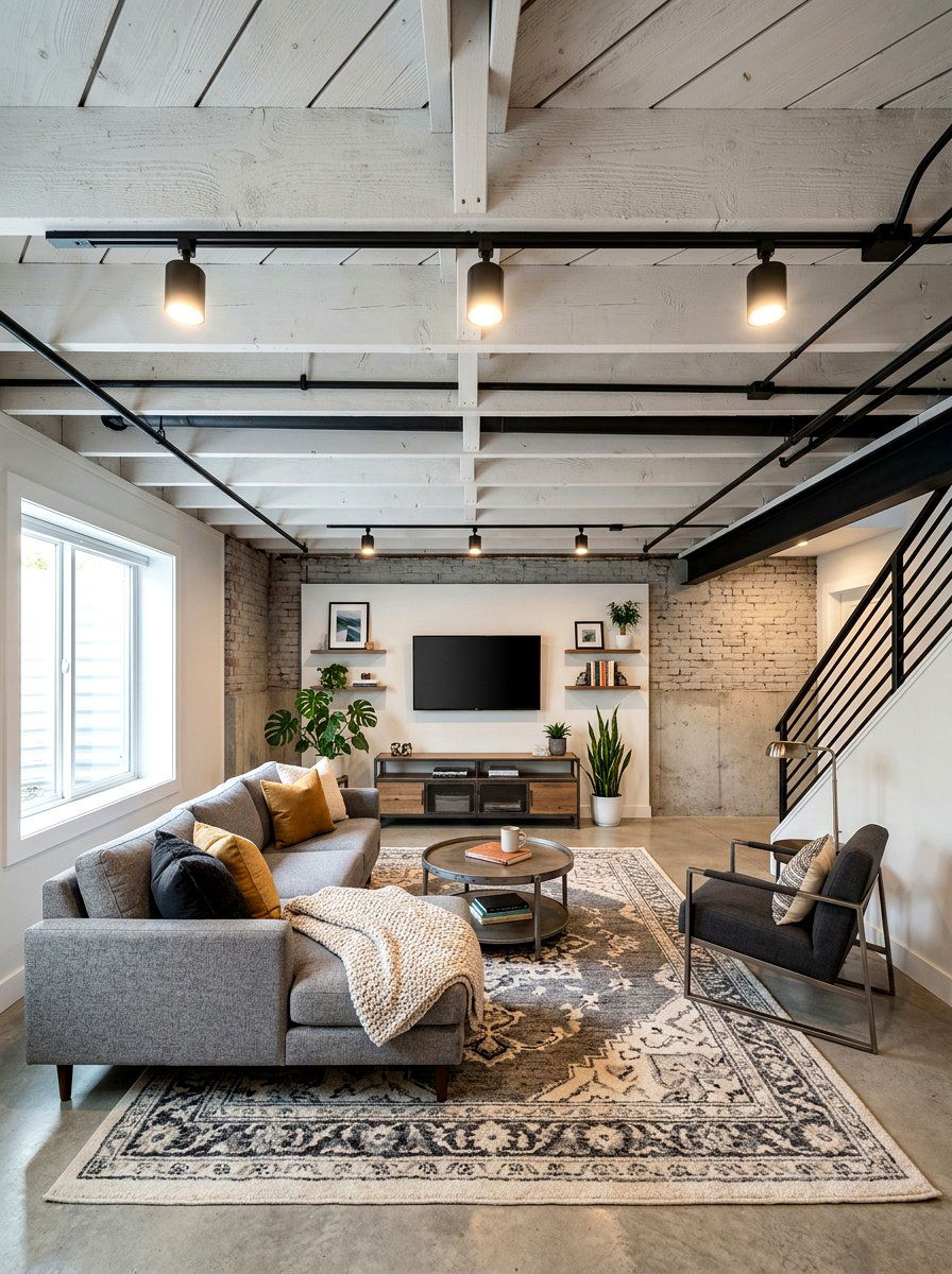 Exposed Painted Joists - 30 low ceiling basement ideas