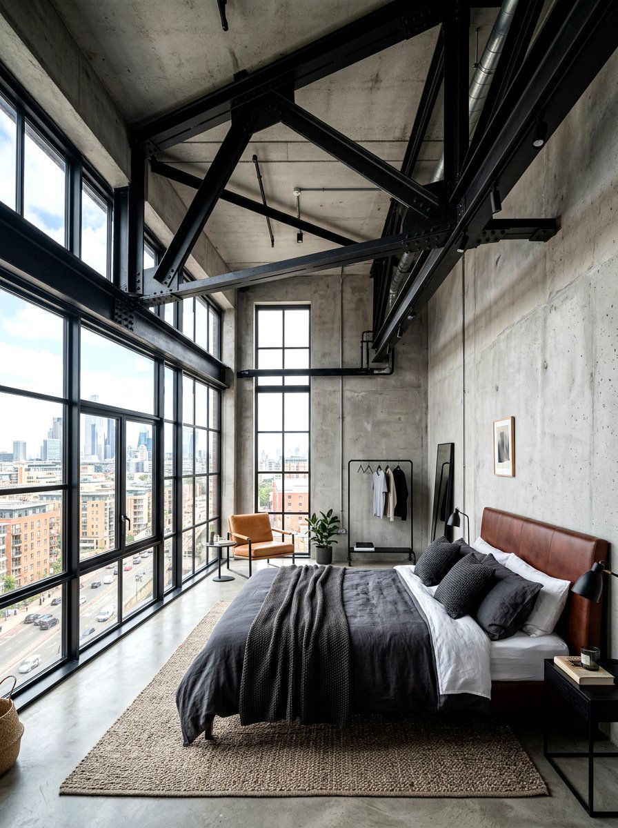 Exposed Steel Beams - 30 bedroom ceiling ideas