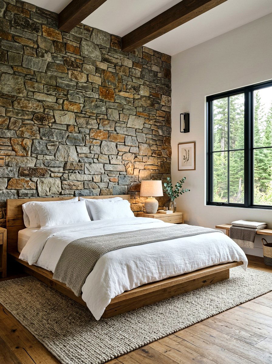 Exposed Stone Wall - 30 English country bedroom decor ideas
