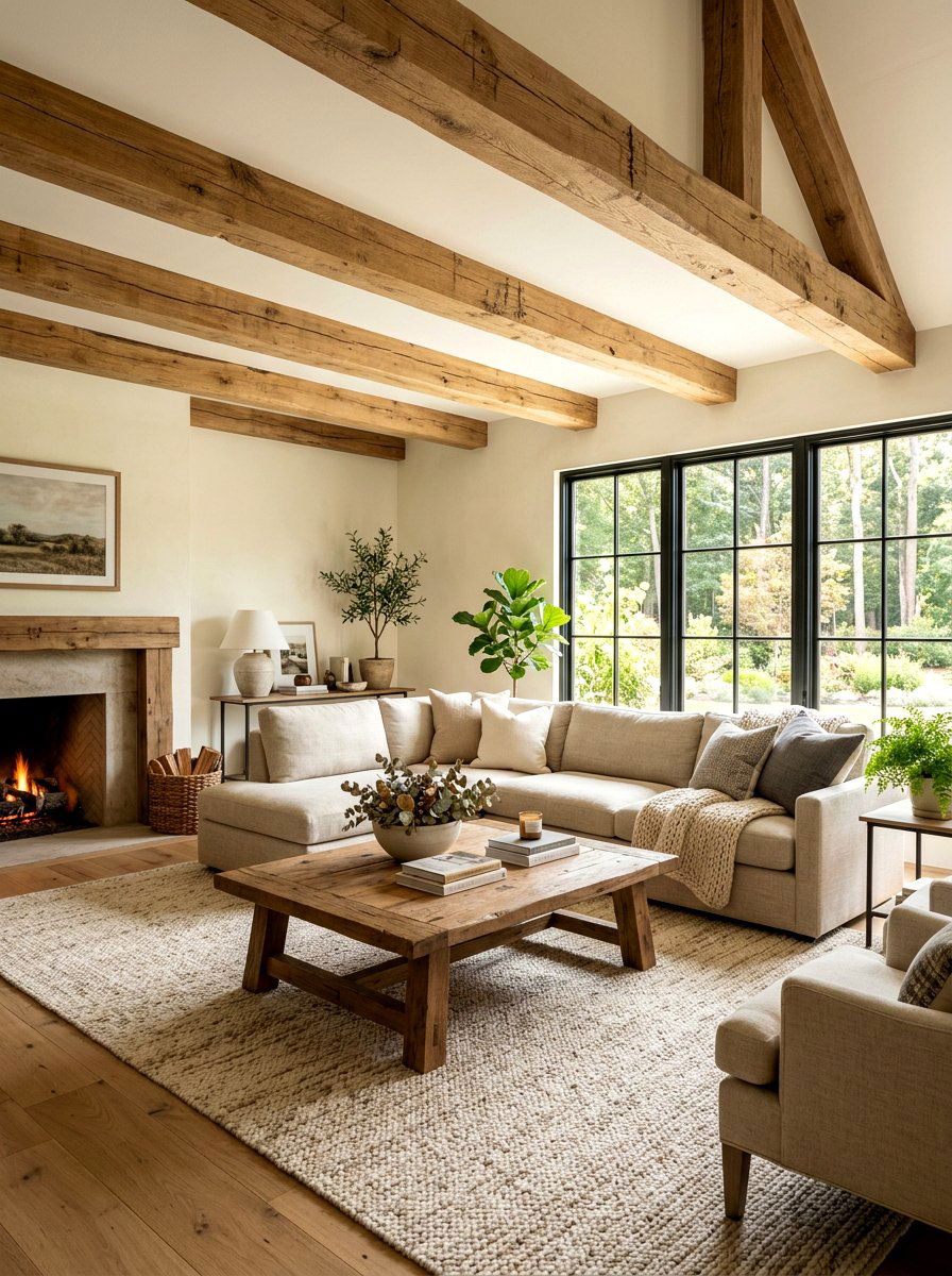 Exposed Wood Beam - 30 rustic living room ideas