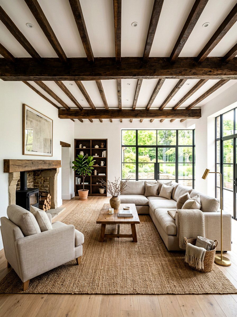 Exposed Wood Beam - 30 tall ceiling living room ideas