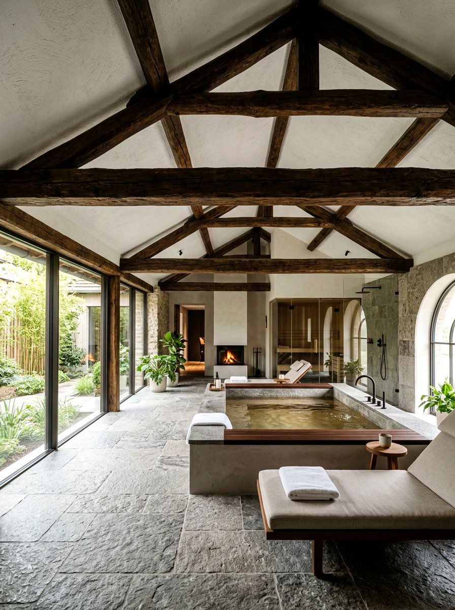 Exposed Wood Beams - 30 mini spa room ideas