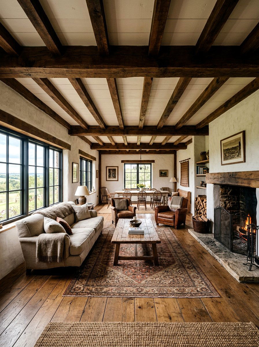 Exposed Wood Beams - 30 cottage living room decor ideas