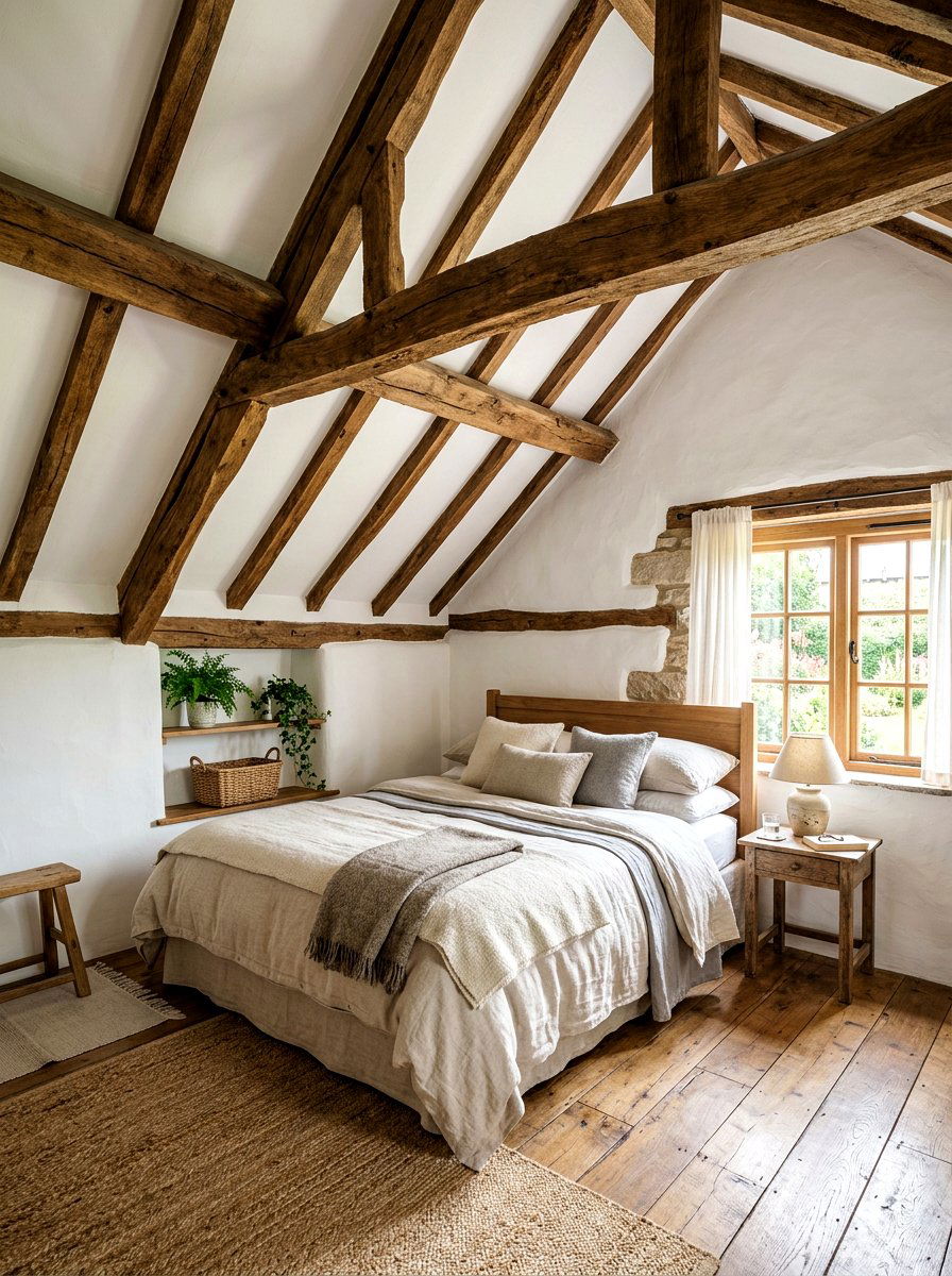 Exposed Wood Beams - 30 tiny cottage bedroom ideas