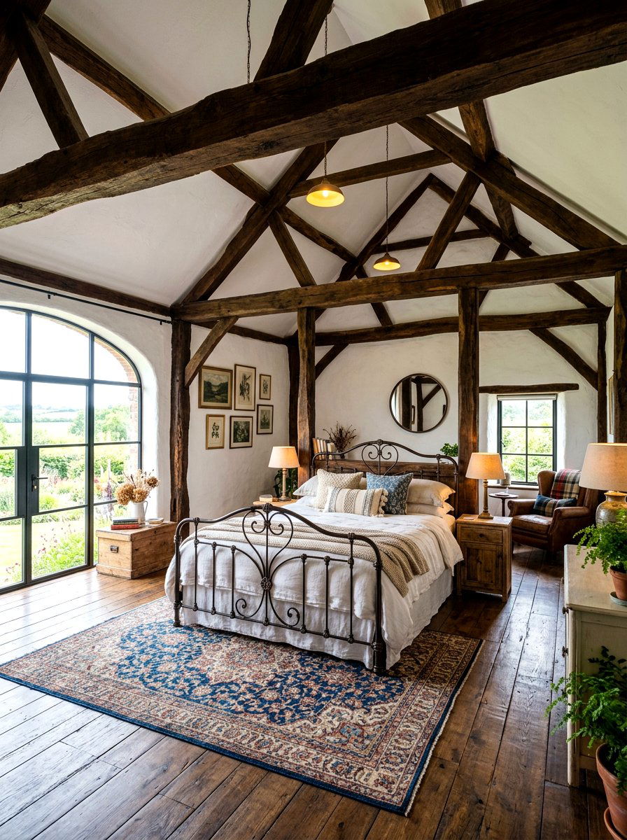 Exposed Wood Beams - 30 cottage romantic bedroom ideas