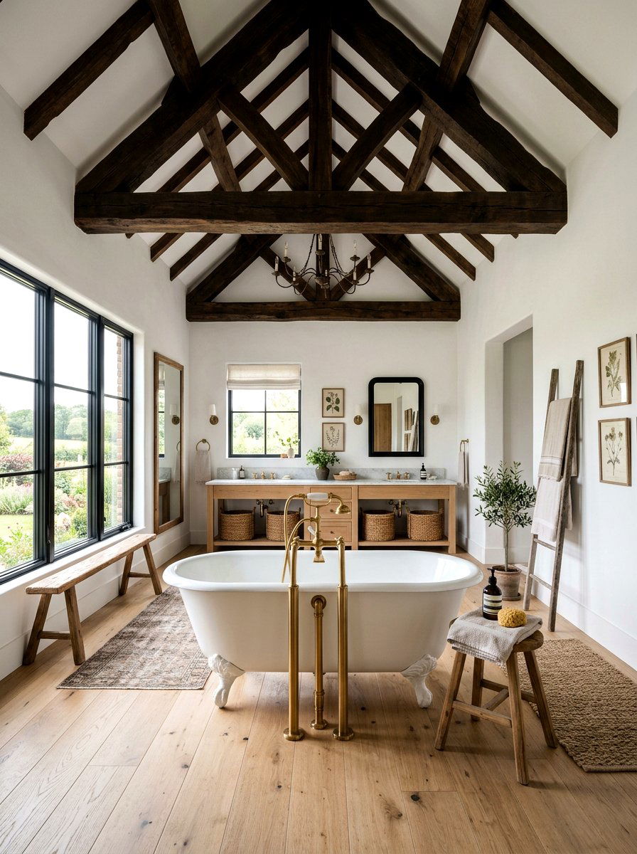 Exposed Wood Beams - 30 cottage farmhouse bathroom ideas