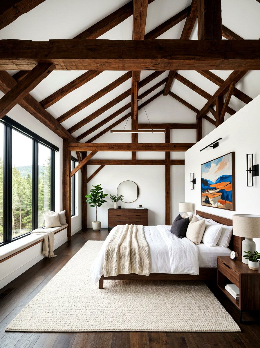 Exposed Wood Beams Bedroom - 30 earthy minimalist bedroom ideas