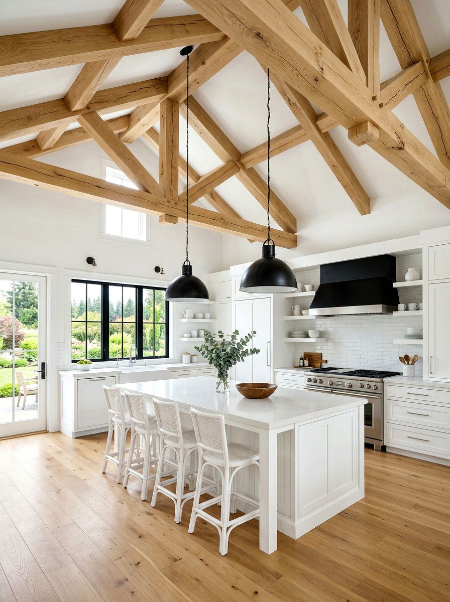 Exposed Wood Ceiling Beams - 30 beach house kitchen ideas