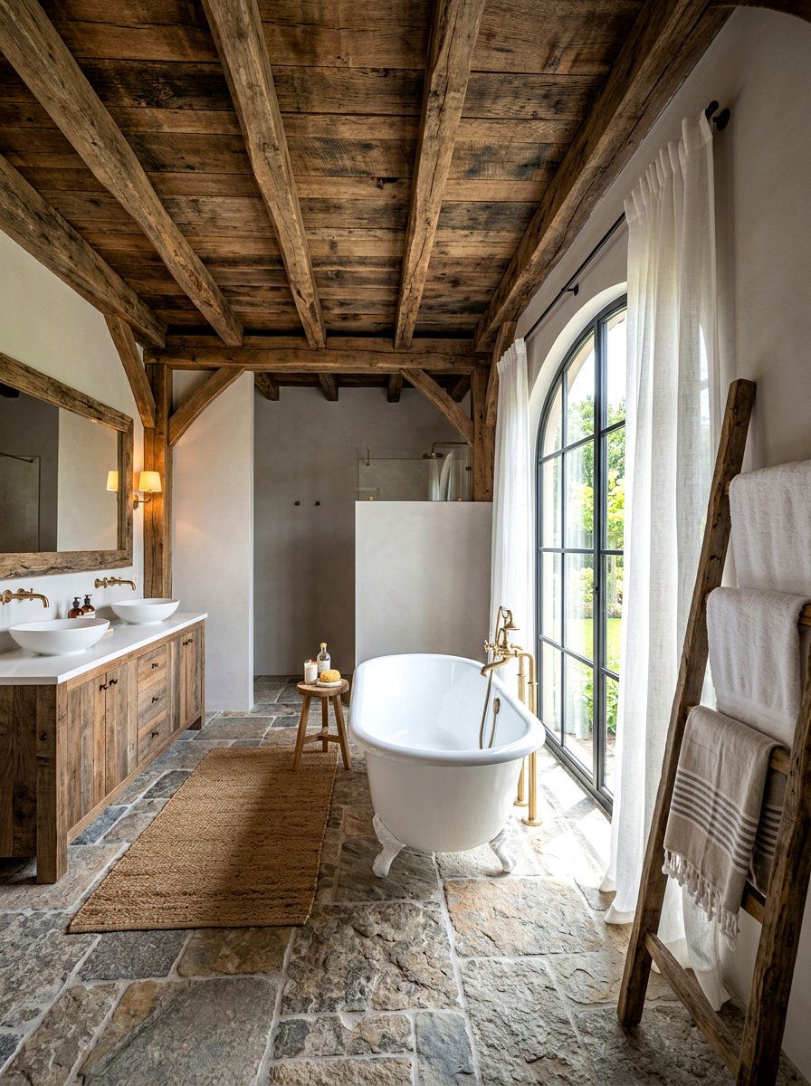 Exposed Wood Ceiling Beams Decor - 30 French country bathroom ideas