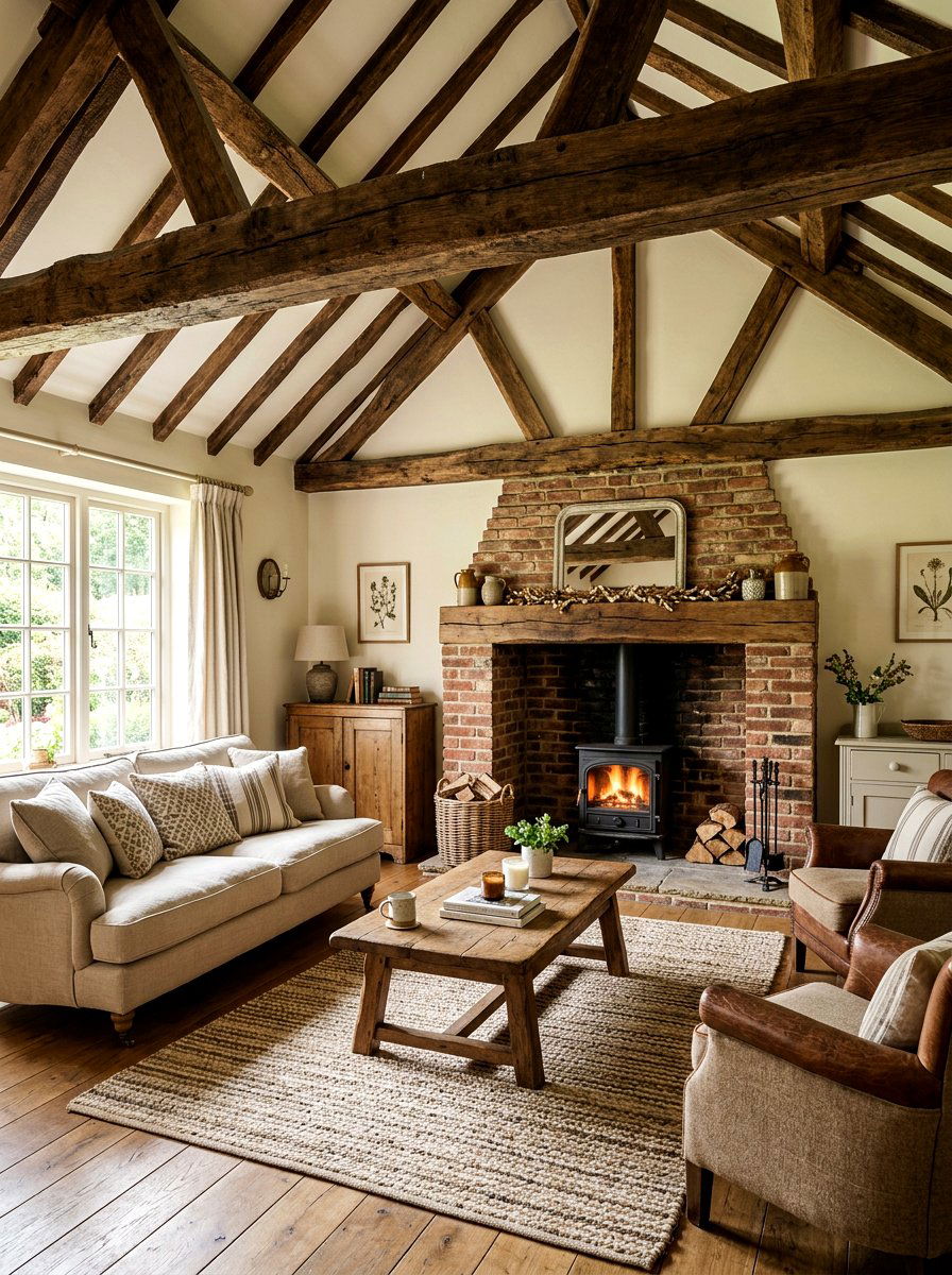 Exposed Wooden Ceiling Beams - 30 English cottage living room ideas