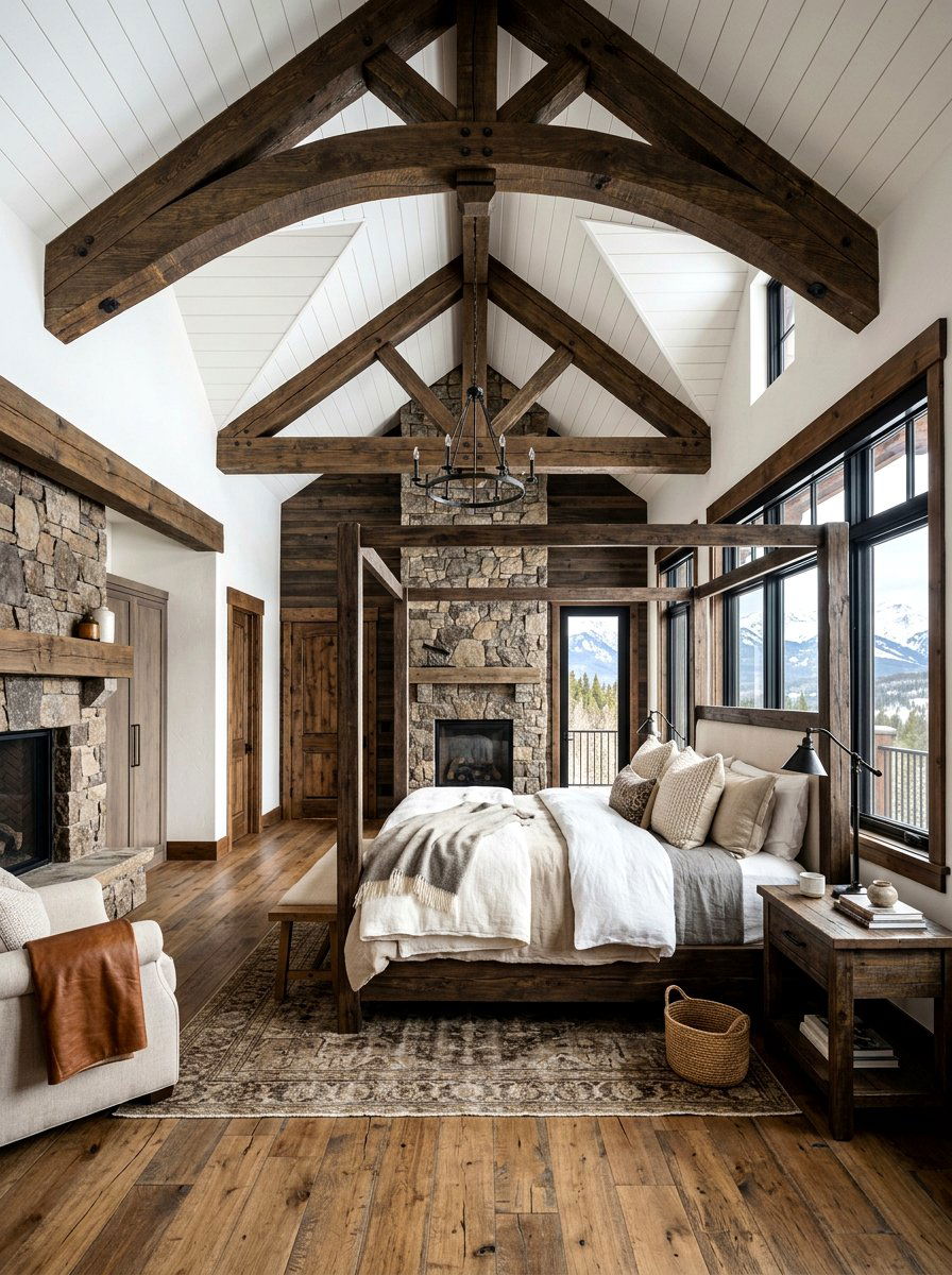Exposed beam cabin bedroom - 30 mountain cabin bedroom ideas