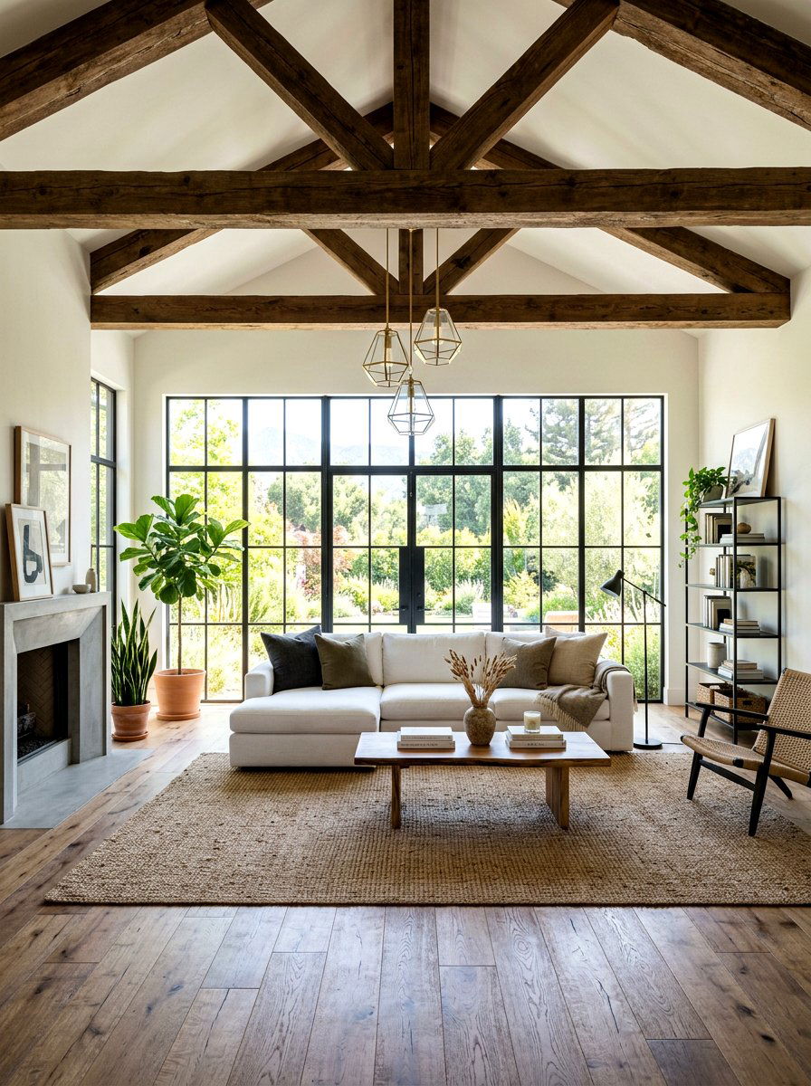 Exposed beam living room - 30 organic modern living room ideas