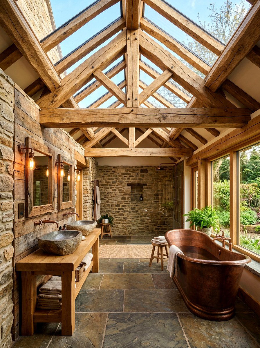 Exposed beam skylight - 30 bathroom skylight ideas