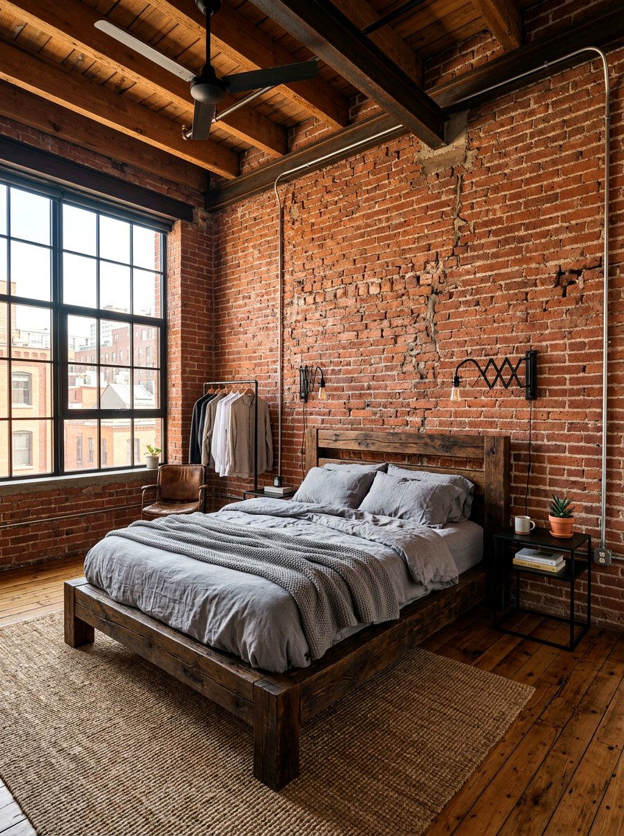 Exposed brick bedroom - 30 earthy bedroom ideas