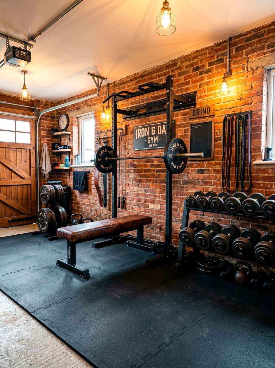 Exposed brick gym wall - 30 garage gym ideas