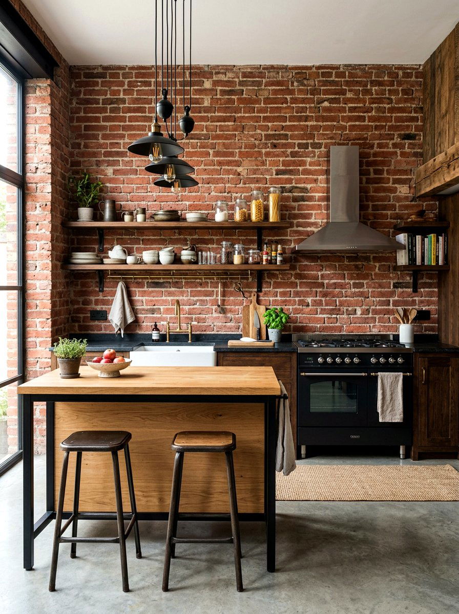 Exposed brick kitchen - 30 wabi sabi kitchen ideas