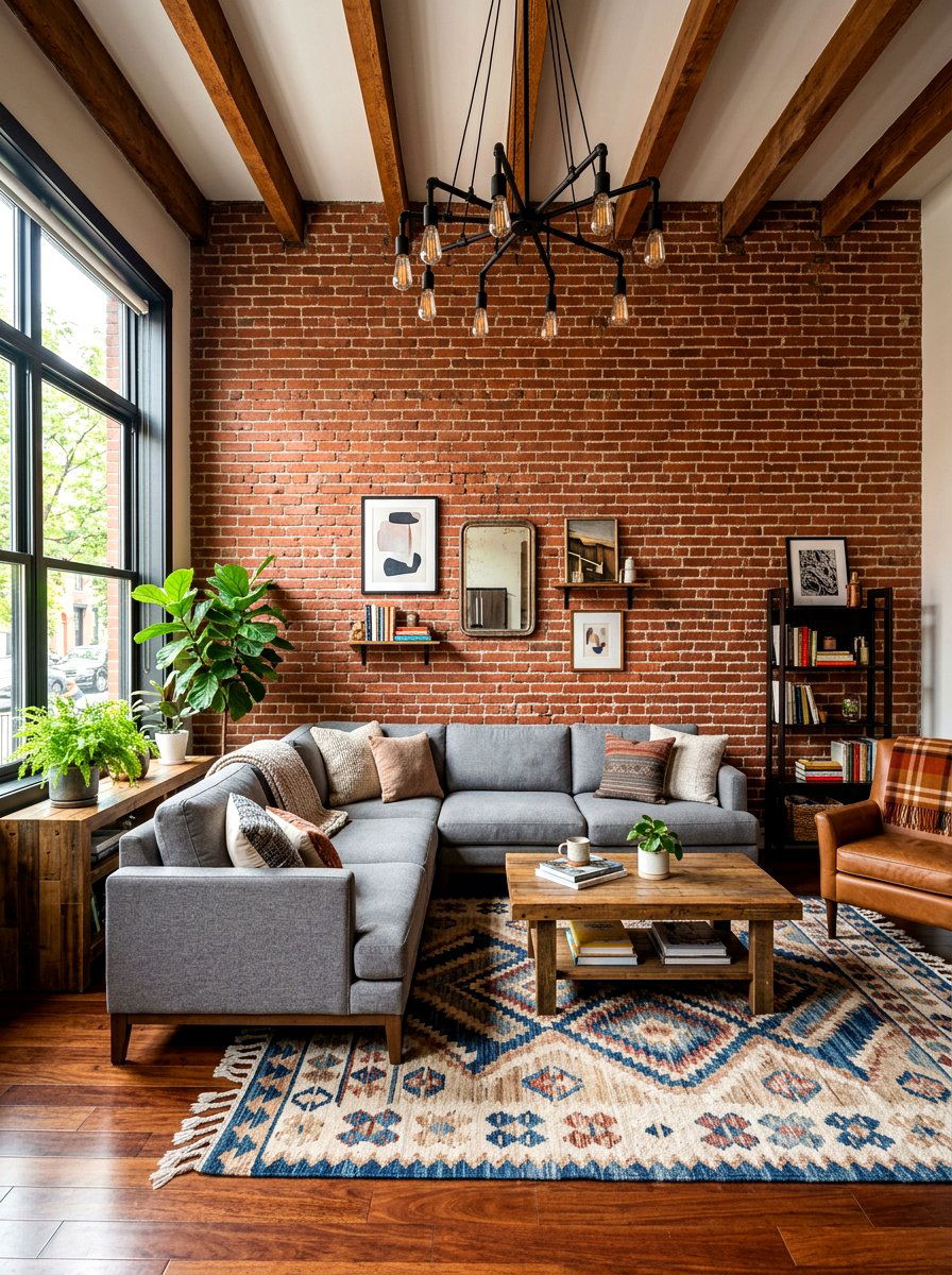 Exposed brick living room - 30 modern eclectic living room ideas