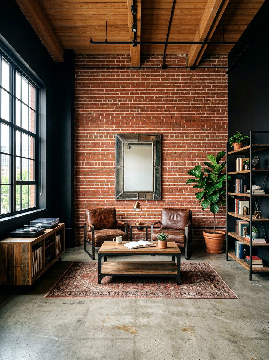 Exposed brick living room - 30 moody fall living room ideas
