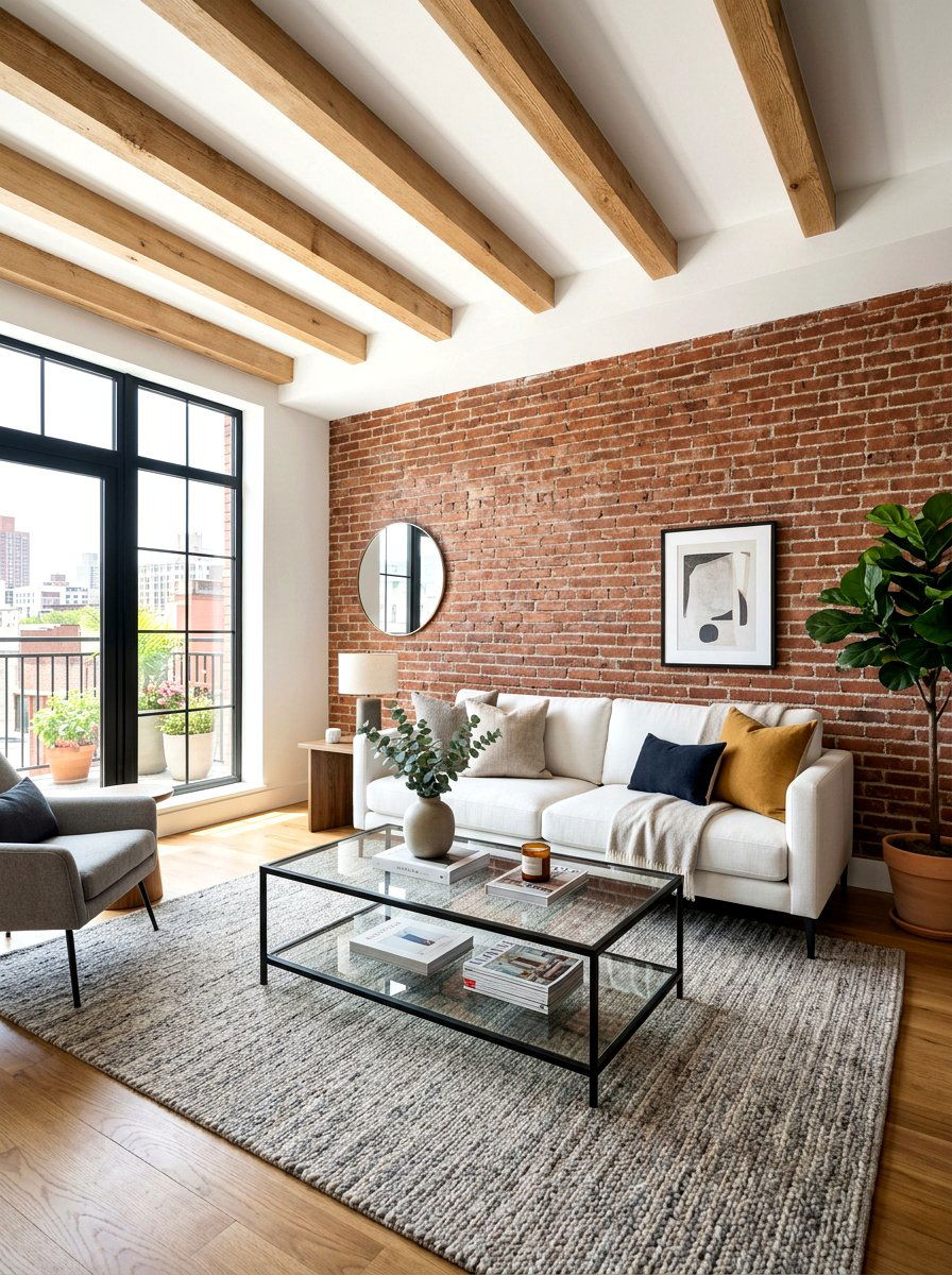 Exposed brick living room - 30 Tuscan revival living room ideas