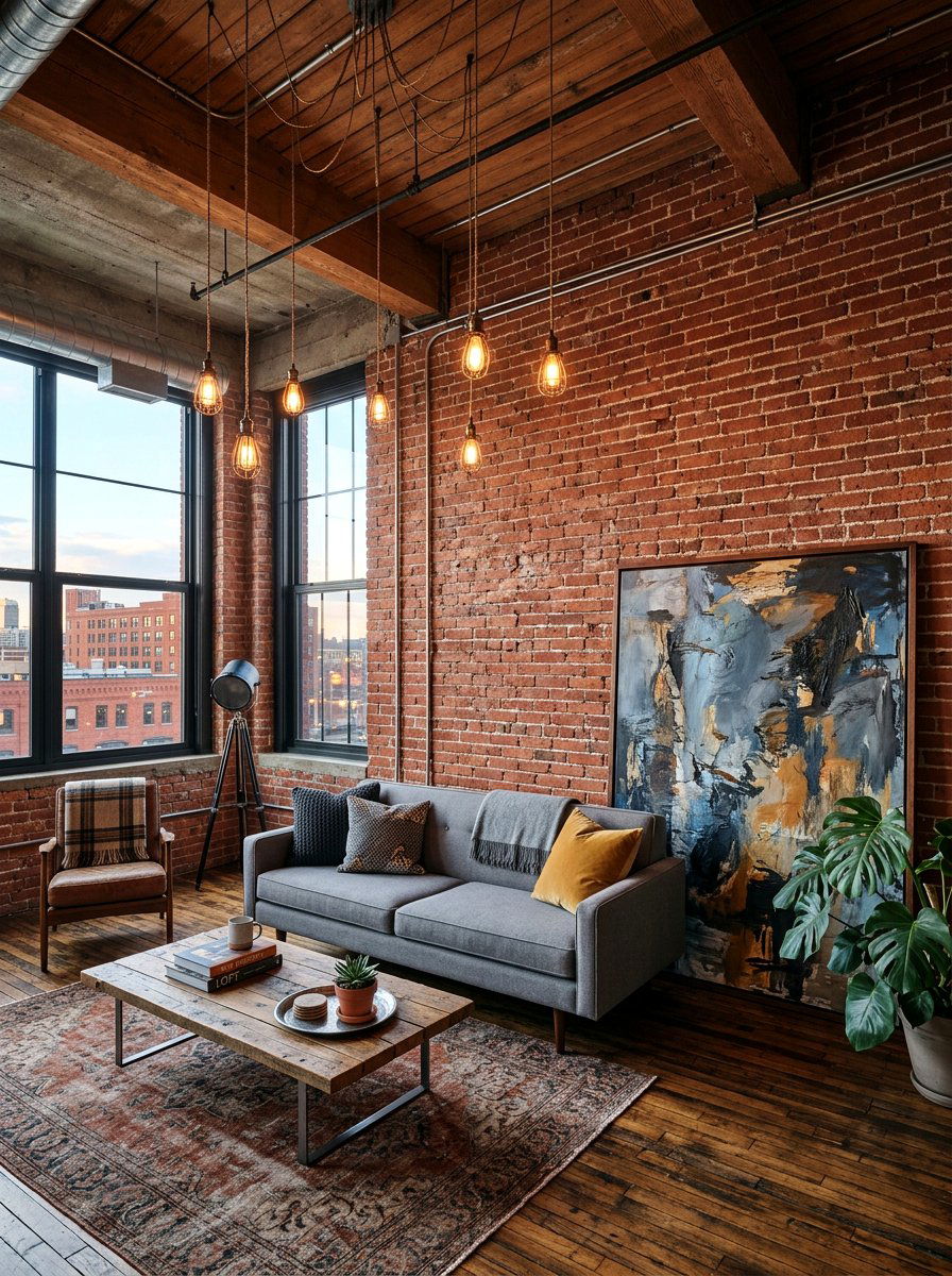 Exposed brick loft living room - 30 loft living room ideas