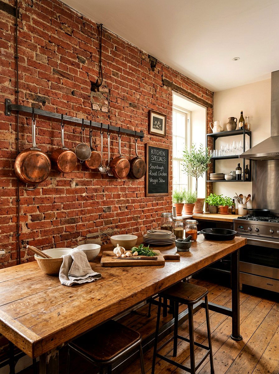 Exposed brick wall - 30 European unfitted kitchen ideas