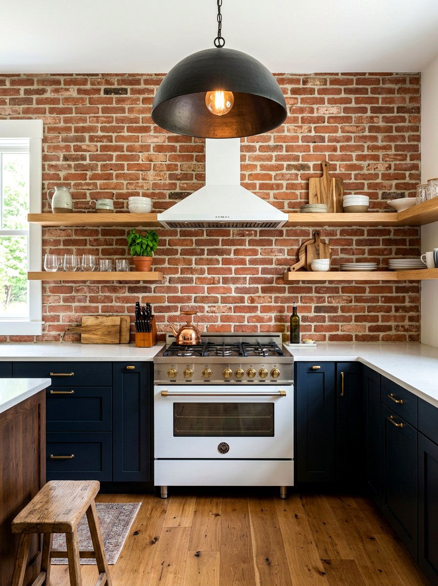 Exposed brick wall - 30 cottagecore kitchen ideas