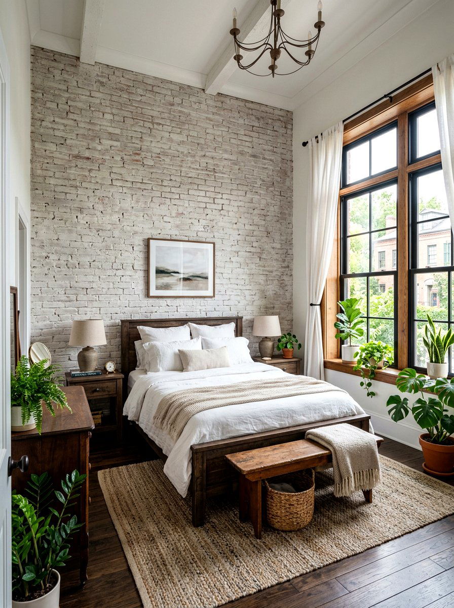 Exposed brick wall - 30 romantic cottage bedroom ideas