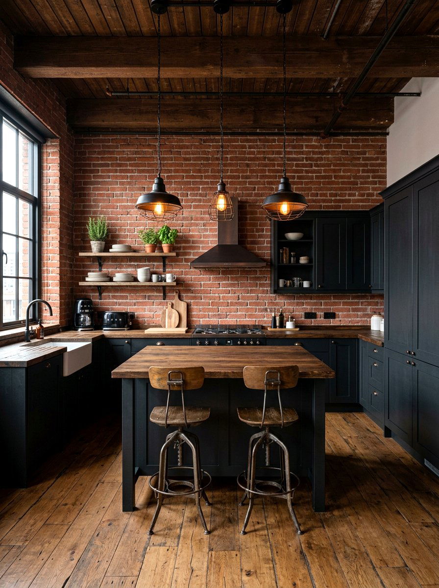 Exposed brick - 30 moody kitchen ideas
