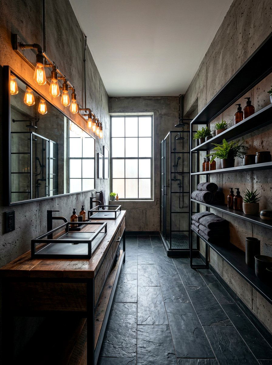 Exposed bulb vanity fixture - 30 moody bathroom lamp ideas