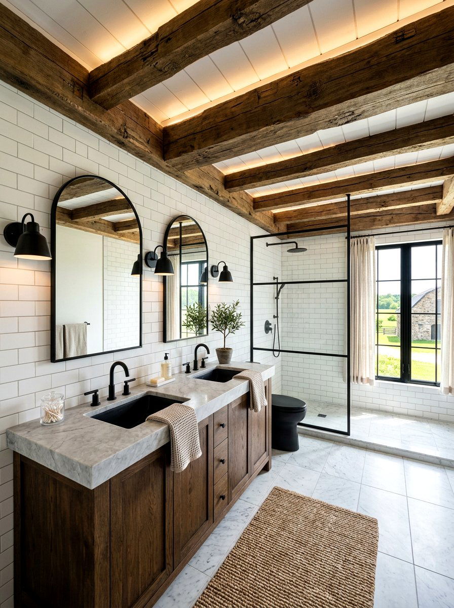 Exposed ceiling beams - 30 rustic bathroom ideas
