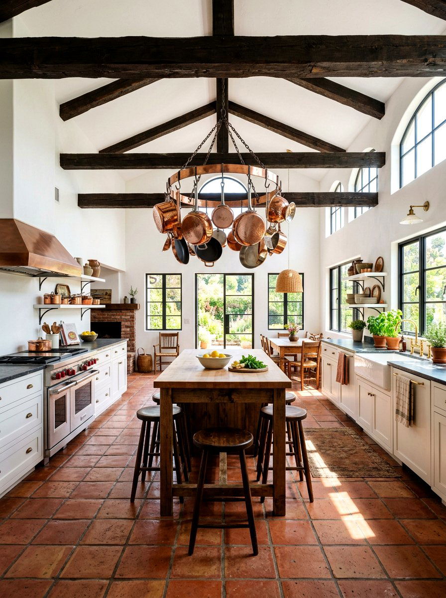 Exposed ceiling beams - 30 tomato girl kitchen ideas