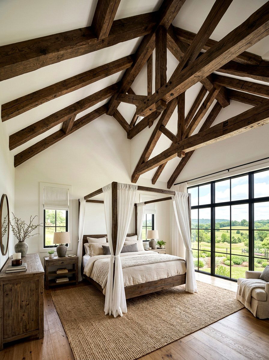 Exposed ceiling beams - 30 farmhouse bedroom ideas