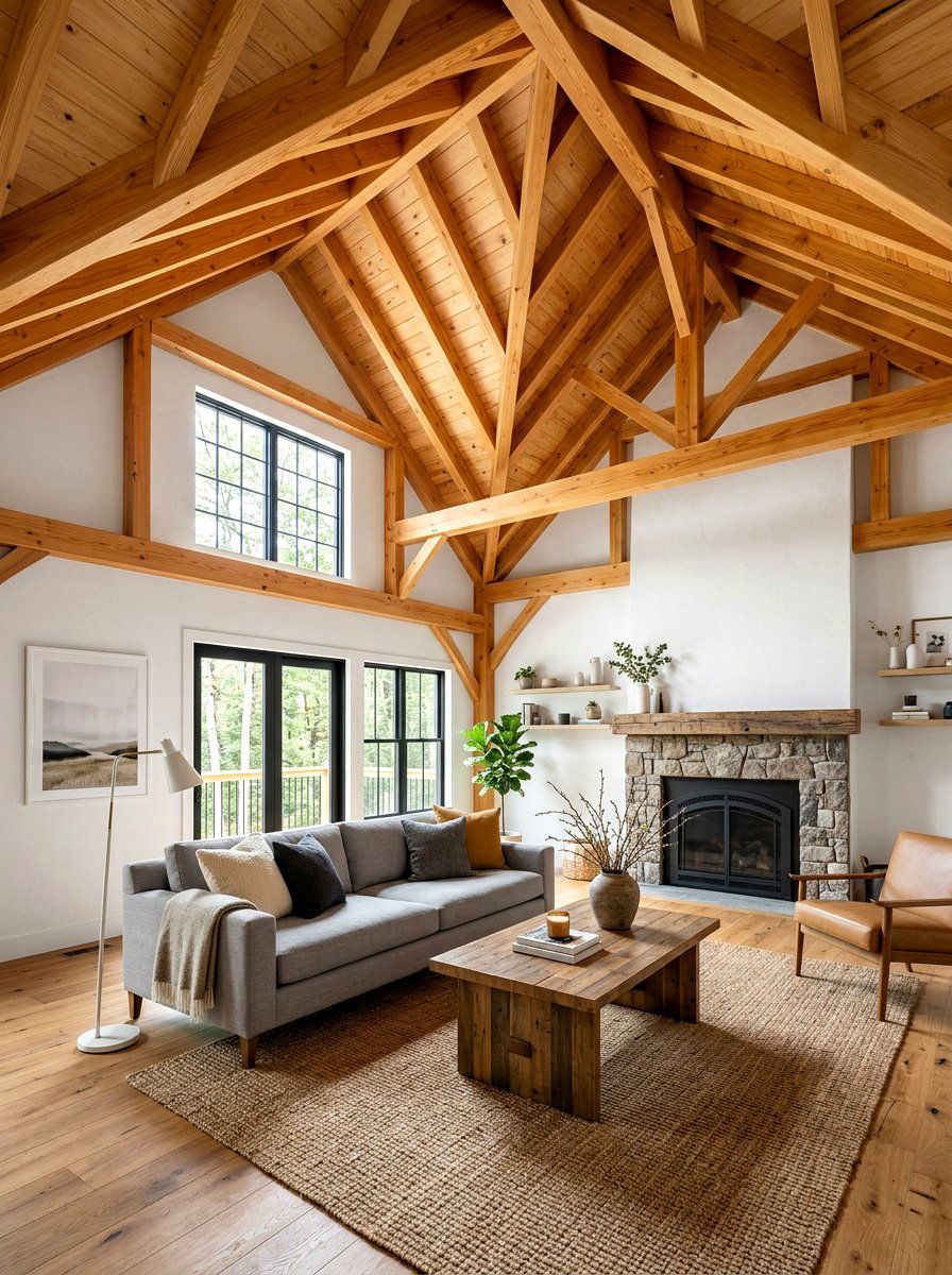 Exposed rafter vaulted living room - 30 vaulted living room ideas