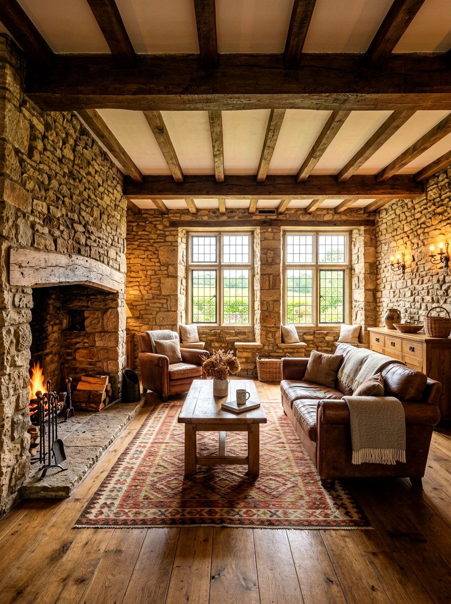 Exposed stone living room - 30 nature inspired living room ideas