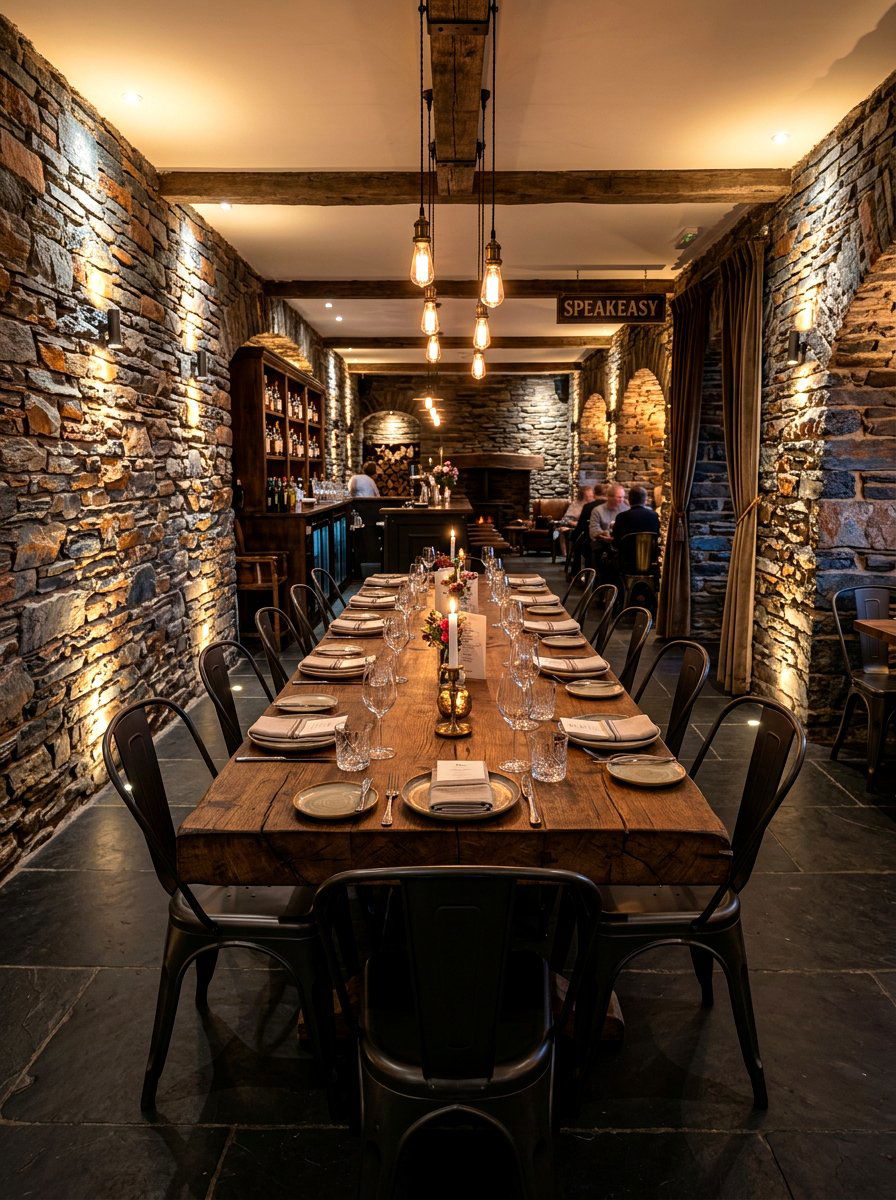 Exposed stone speakeasy dining room - 30 speakeasy dining room ideas